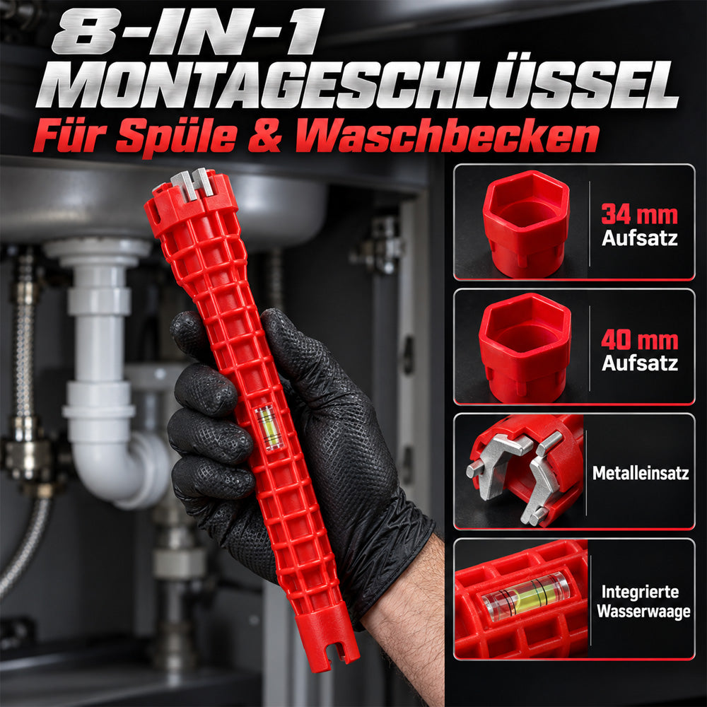 🛠️ 8-in-1 Universal Wasserhahn-Schlüssel – Multifunktionswerkzeug für Küche & Bad