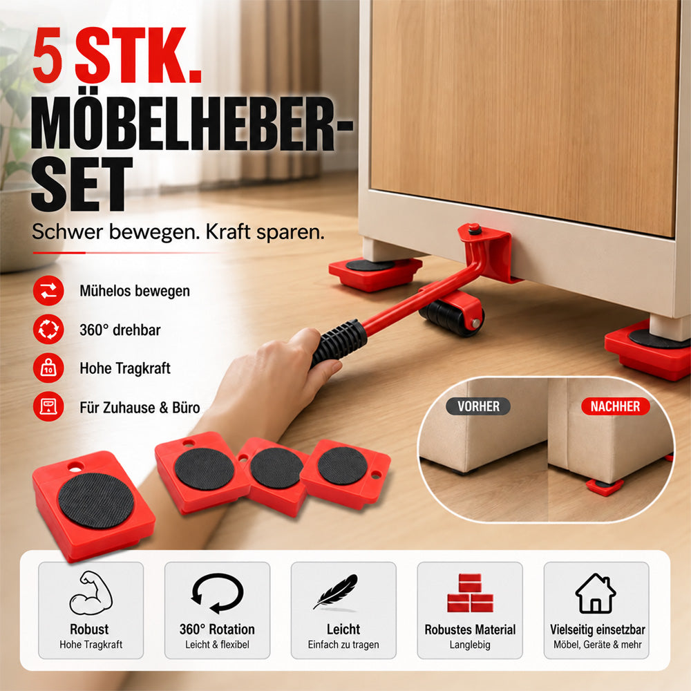 Möbelheber-Set 5-teilig – Schwere Möbel einfach anheben & verschieben