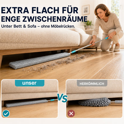 Extra flacher Teleskop-Staubwischer für schwer erreichbare Stellen