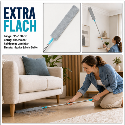 Extra flacher Teleskop-Staubwischer für schwer erreichbare Stellen