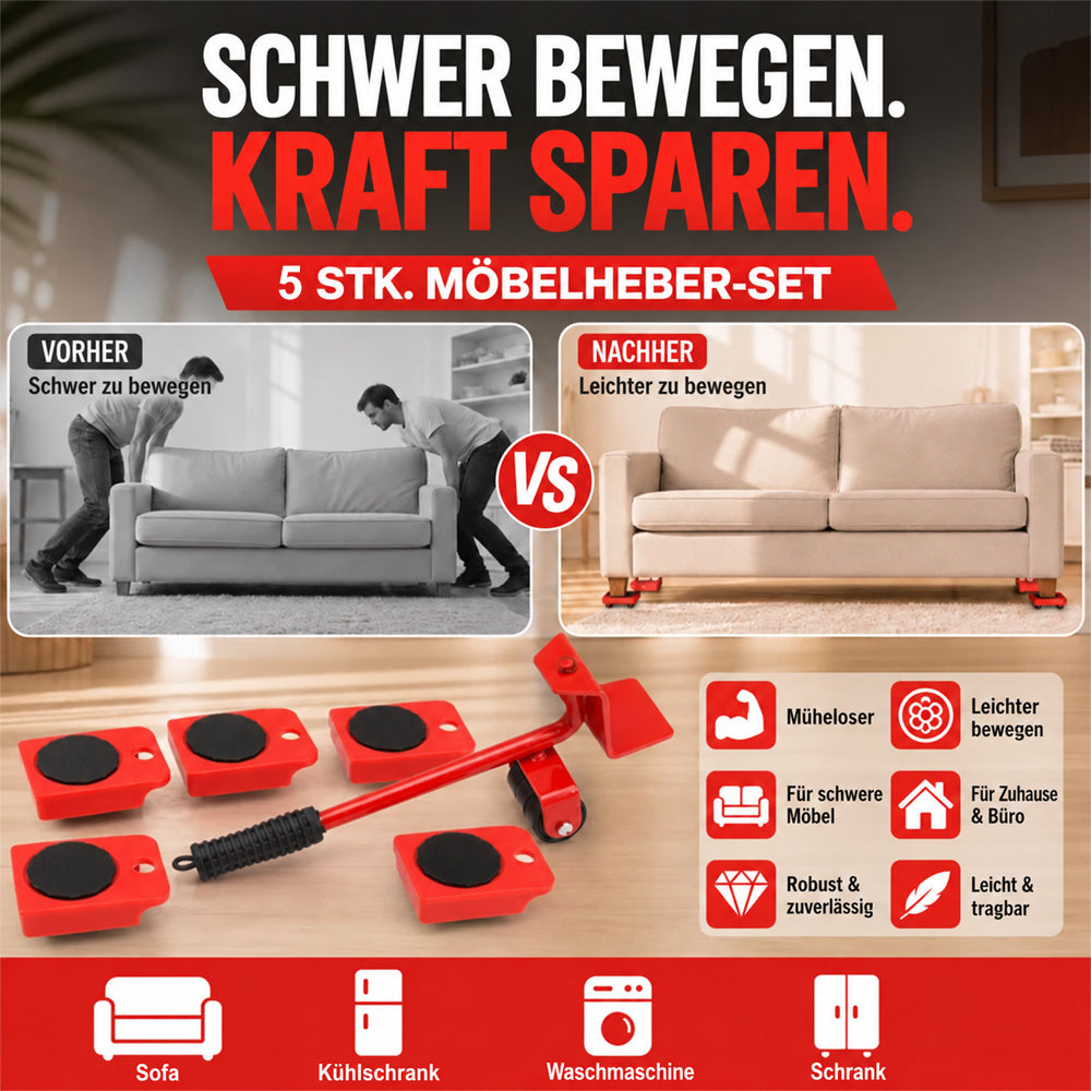 Möbelheber-Set 5-teilig – Schwere Möbel einfach anheben & verschieben