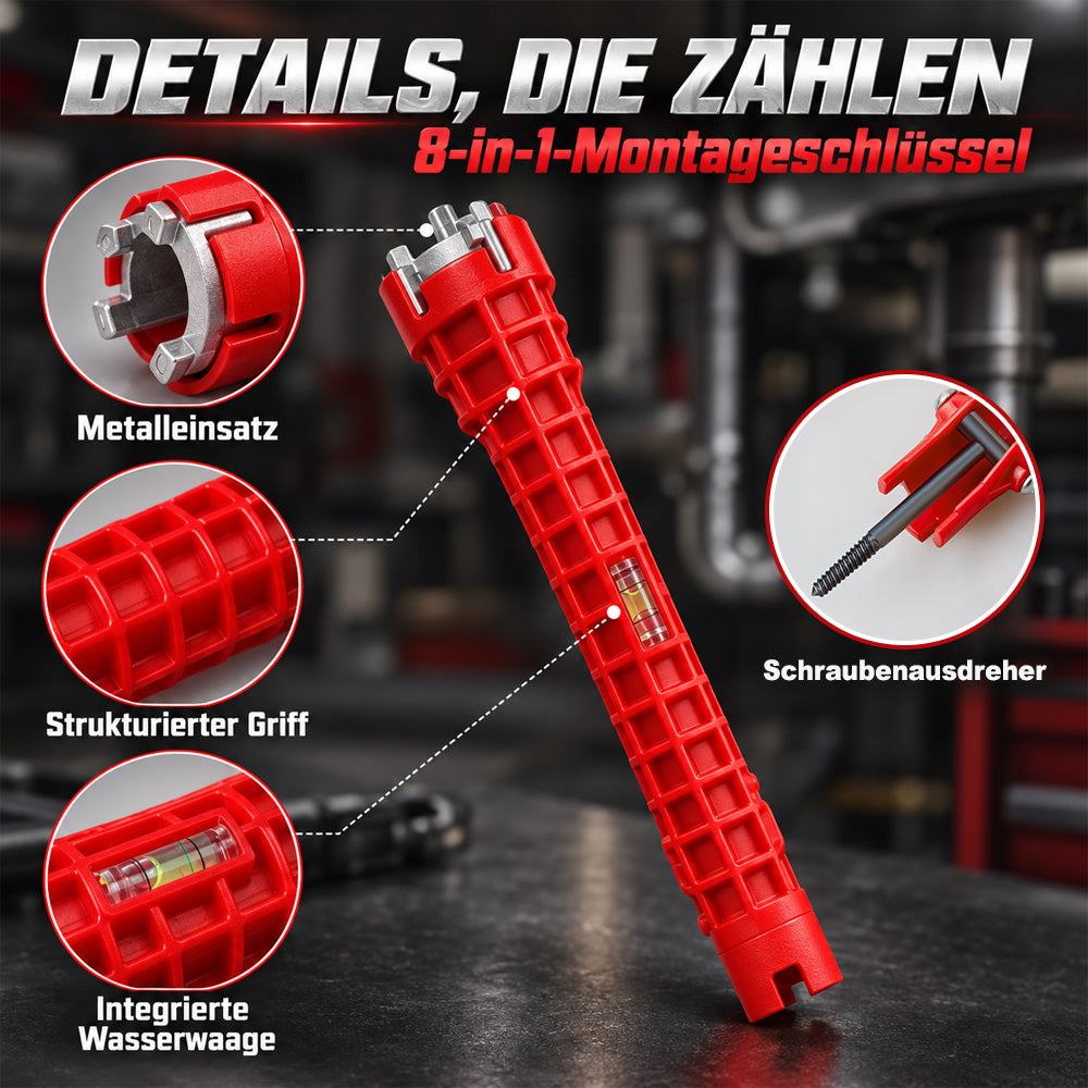 🛠️ 8-in-1 Universal Wasserhahn-Schlüssel – Multifunktionswerkzeug für Küche & Bad
