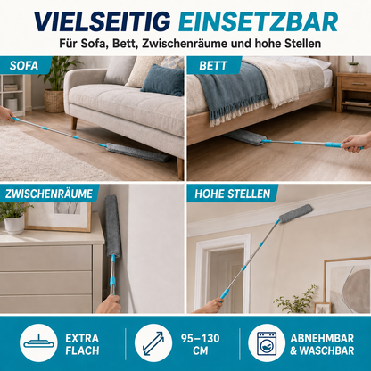 Extra flacher Teleskop-Staubwischer für schwer erreichbare Stellen