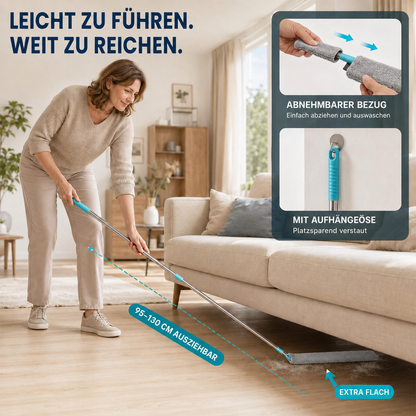 Extra flacher Teleskop-Staubwischer für schwer erreichbare Stellen