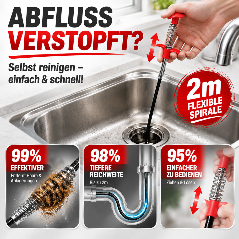 🪠 2M Abfluss-Reinigungsspirale – Entfernt Haare & Verstopfungen