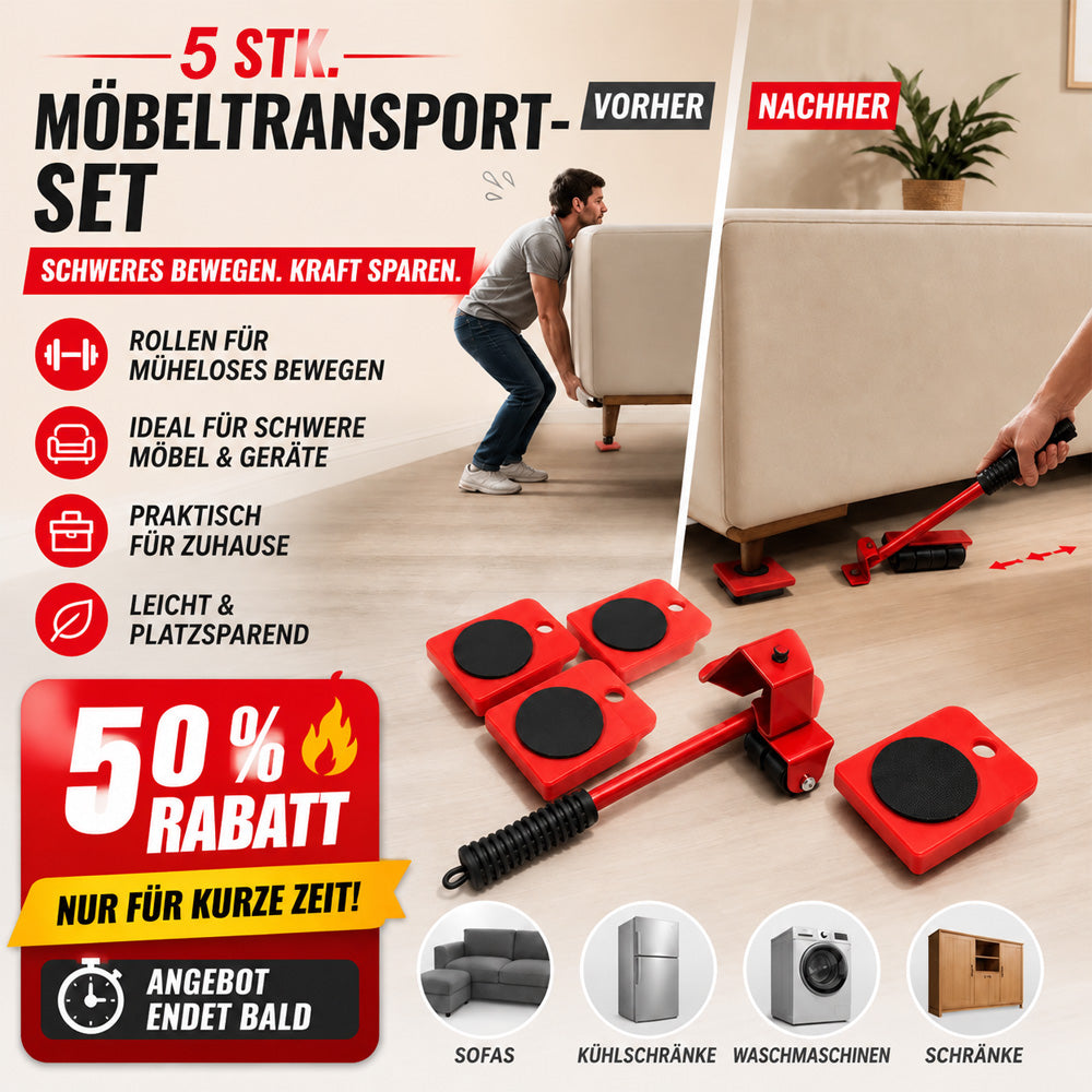 Möbelheber-Set 5-teilig – Schwere Möbel einfach anheben & verschieben