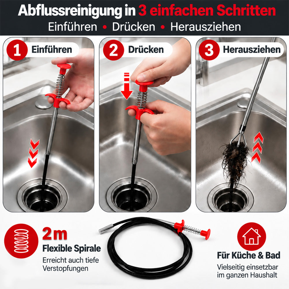 🪠 2M Abfluss-Reinigungsspirale – Entfernt Haare & Verstopfungen