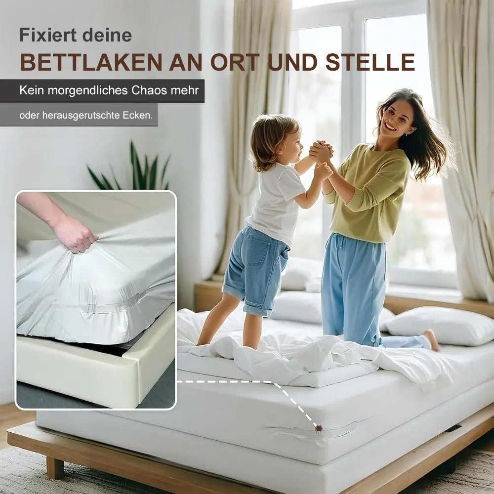 🆙✨ Anti‑Rutsch Bettlakenhalter – Starke Eckclips für glatte, straffe Laken ohne Verrutschen